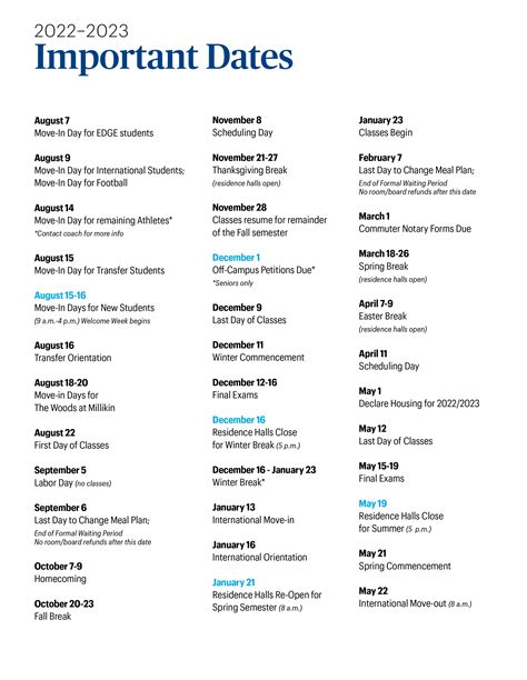 Millikin University Academic Calendar